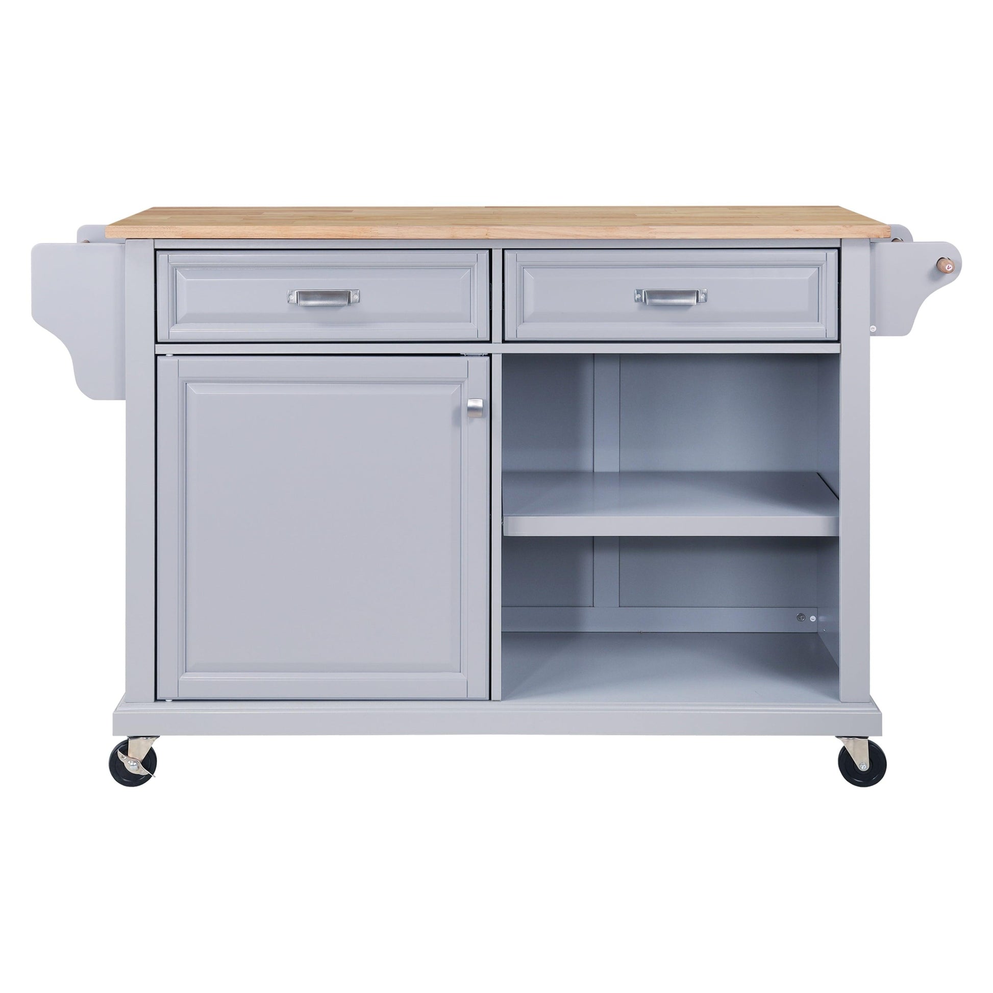 Cambridge Natural Wood Top Kitchen Island with Storage Gray + Solid Wood+MDF - FurniFindUSA