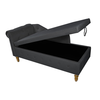 Velvet indoor chaise lounge with nailhead trim, storage and pillows, can be used in living room, bedroom, den - FurniFindUSA