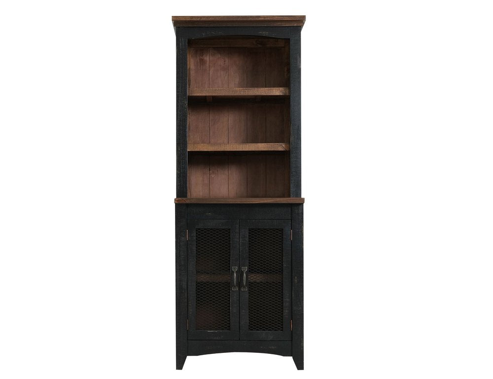 72" Brown and Black Distressed Wood Dining Hutch With Two Doors HomeRoots