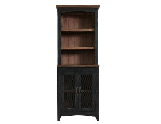 72" Brown and Black Distressed Wood Dining Hutch With Two Doors