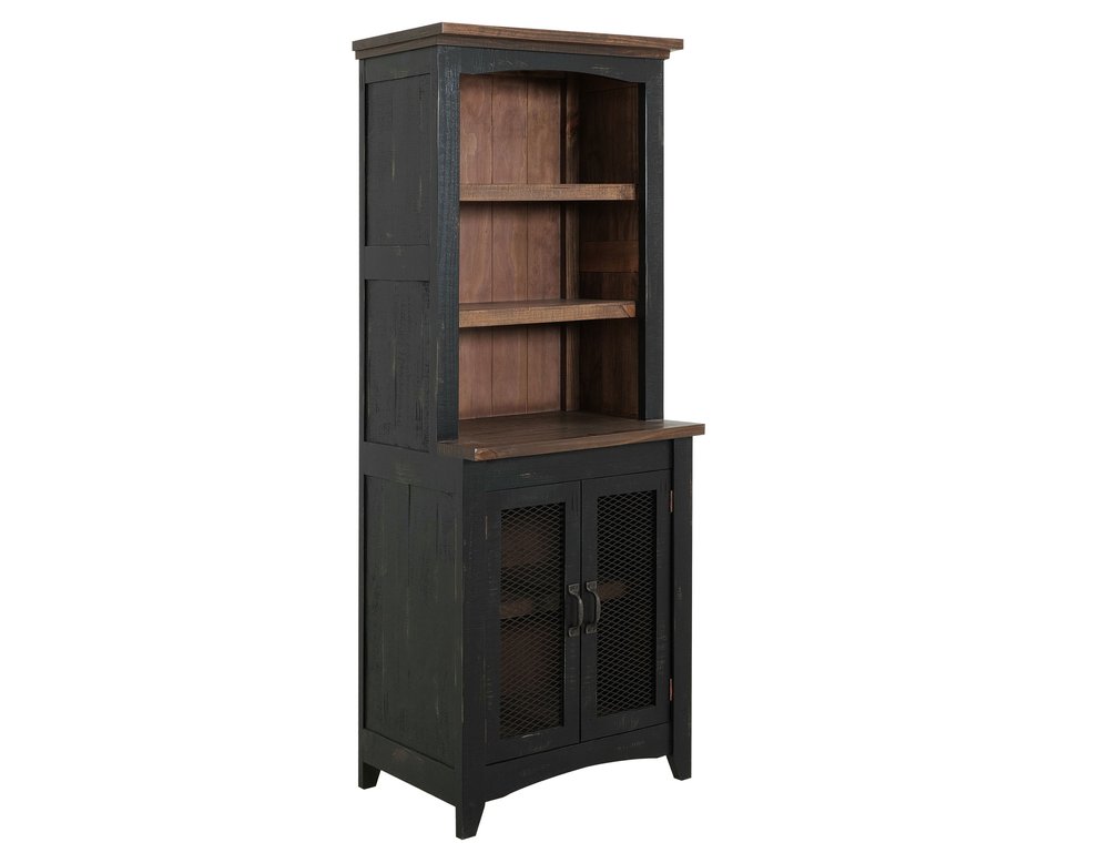 72" Brown and Black Distressed Wood Dining Hutch With Two Doors HomeRoots