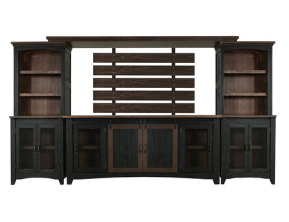 72" Brown and Black Distressed Wood Dining Hutch With Two Doors HomeRoots