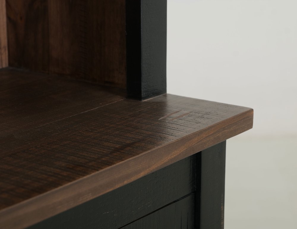 72" Brown and Black Distressed Wood Dining Hutch With Two Doors HomeRoots