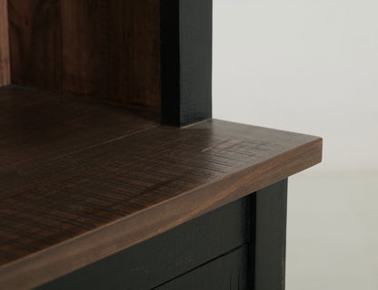 72" Brown and Black Distressed Wood Dining Hutch With Two Doors HomeRoots