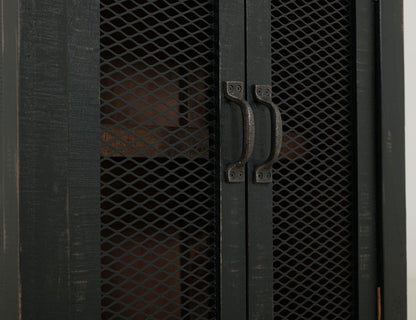 72" Brown and Black Distressed Wood Dining Hutch With Two Doors