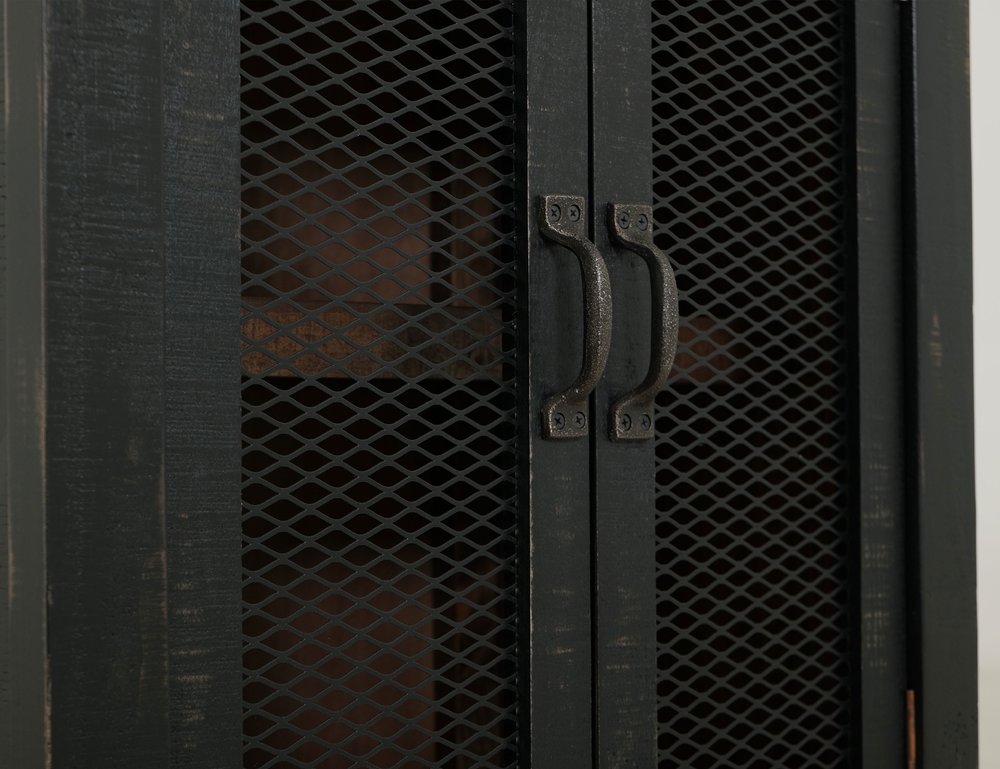 72" Brown and Black Distressed Wood Dining Hutch With Two Doors HomeRoots