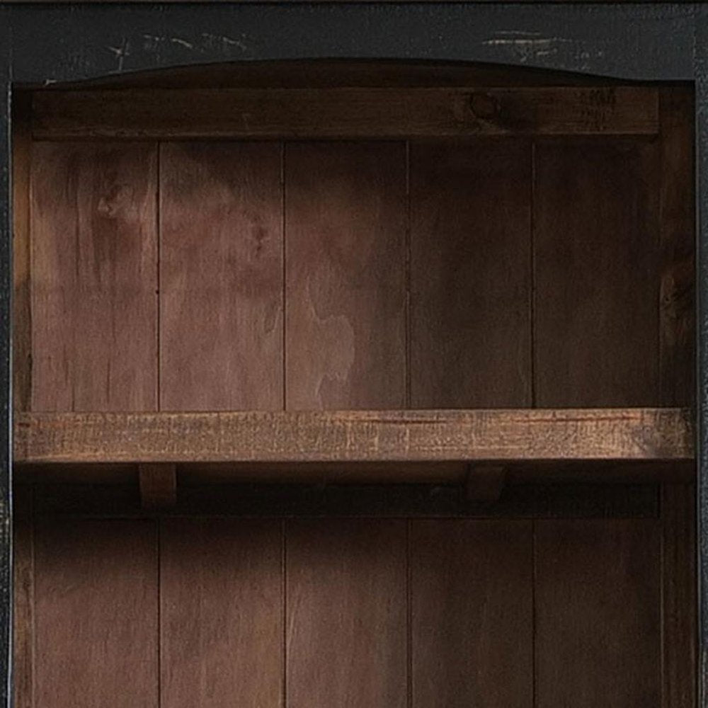 72" Brown and Black Distressed Wood Dining Hutch With Two Doors HomeRoots