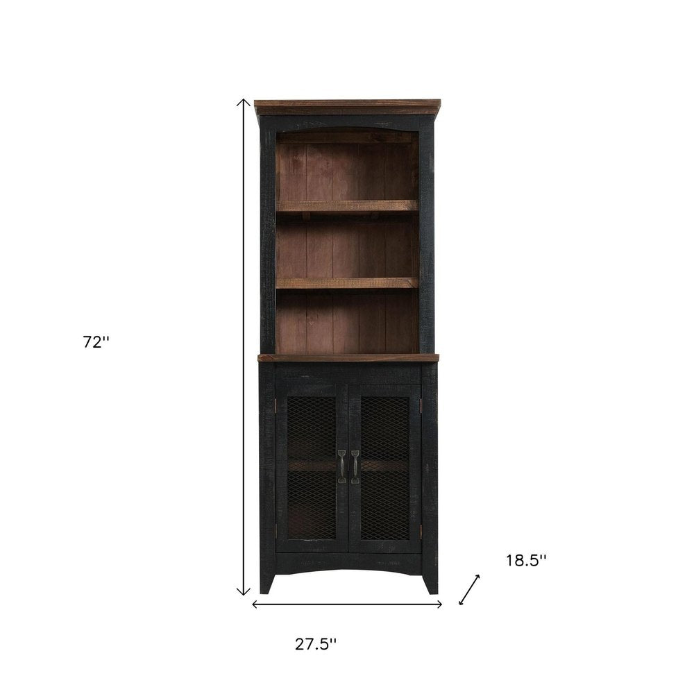 72" Brown and Black Distressed Wood Dining Hutch With Two Doors HomeRoots