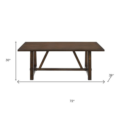 72" Dark Brown Wood Trestle Base Dining Table HomeRoots