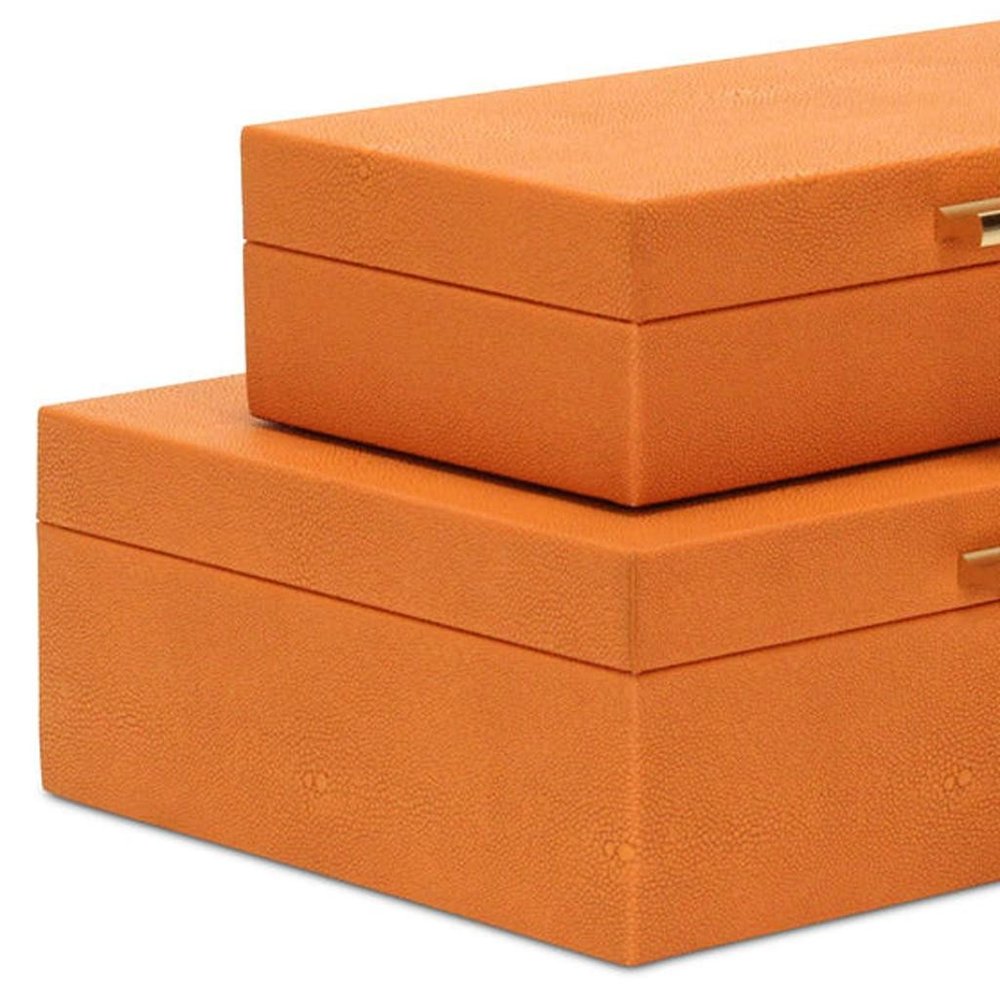 Set Of Two Orange Faux Shagreen Jewelry Boxes With Decorative Hardware HomeRoots