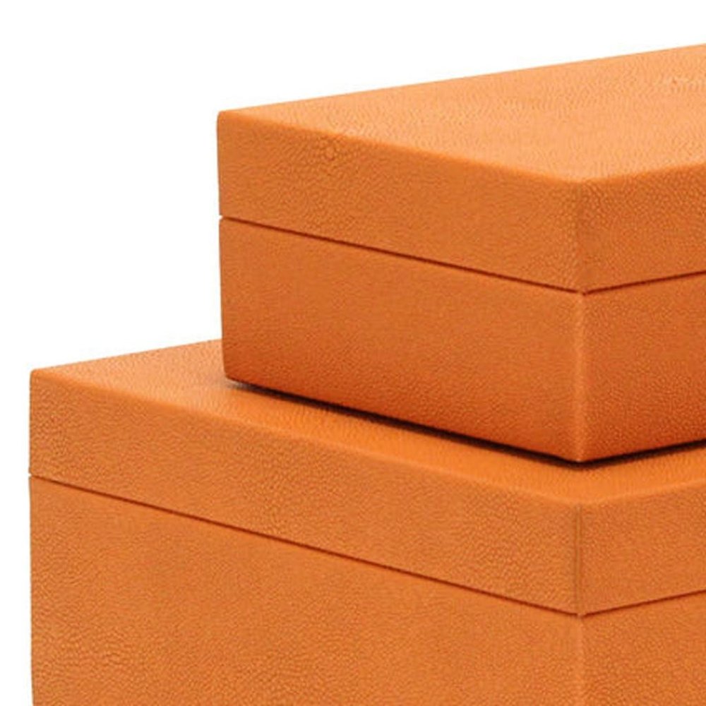 Set Of Two Orange Faux Shagreen Jewelry Boxes With Decorative Hardware HomeRoots