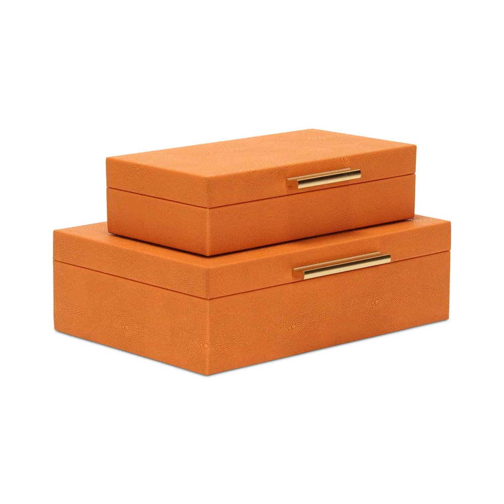 Set Of Two Orange Faux Shagreen Jewelry Boxes With Decorative Hardware HomeRoots