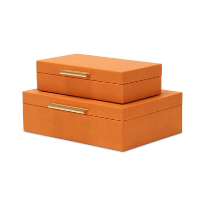 Set Of Two Orange Faux Shagreen Jewelry Boxes With Decorative Hardware HomeRoots