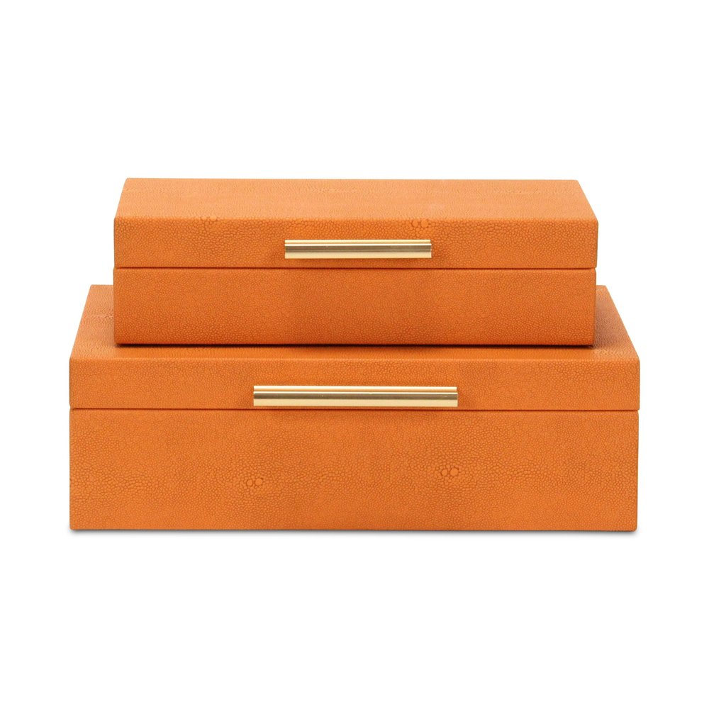 Set Of Two Orange Faux Shagreen Jewelry Boxes With Decorative Hardware HomeRoots