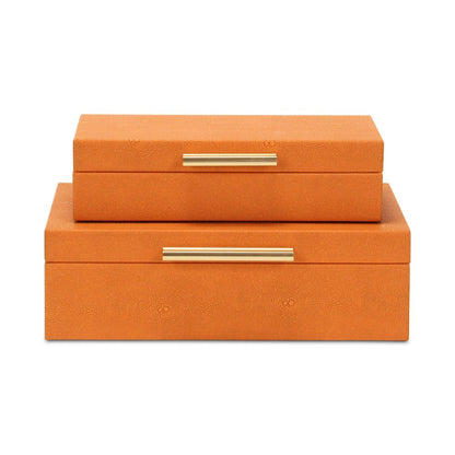 Set Of Two Orange Faux Shagreen Jewelry Boxes With Decorative Hardware HomeRoots