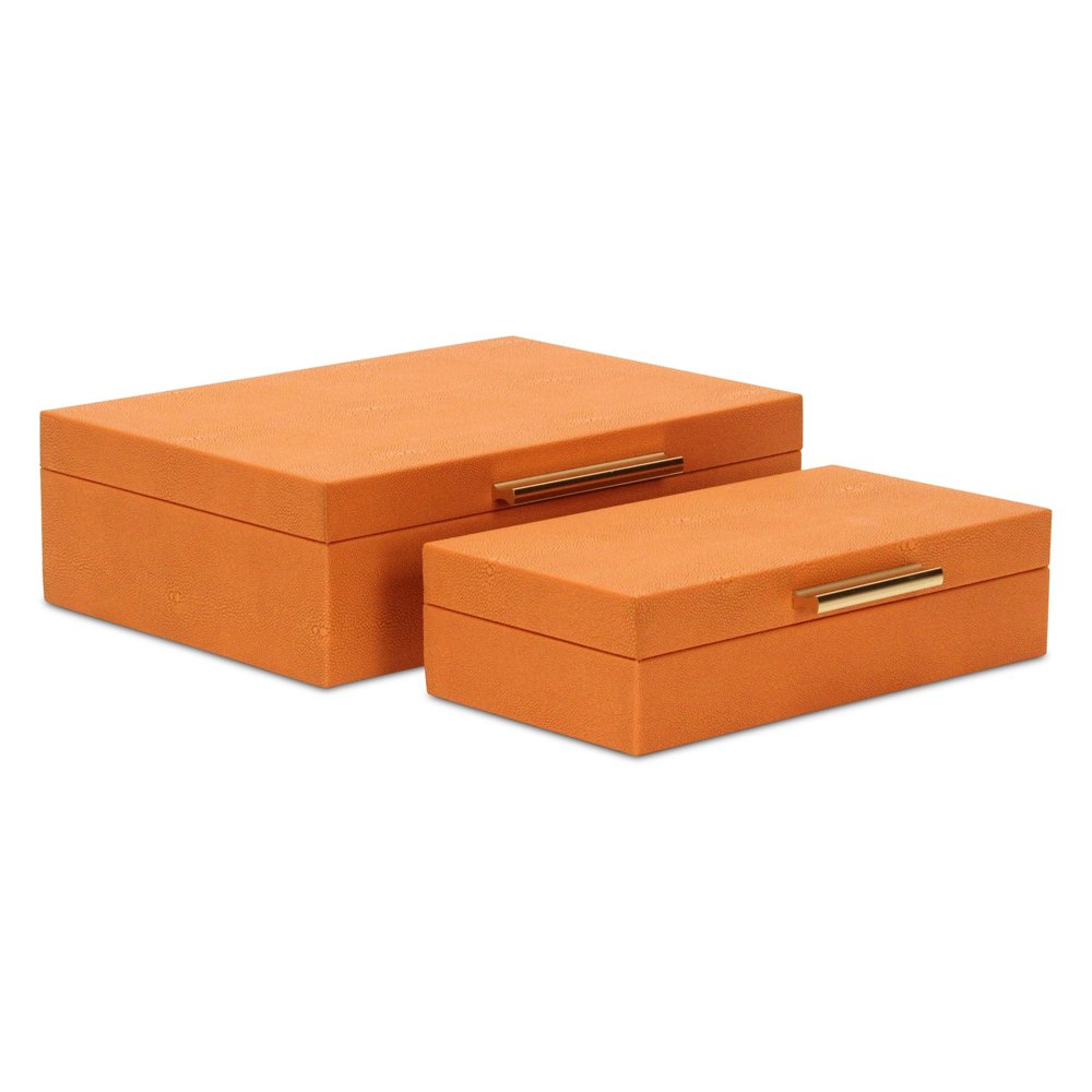 Set Of Two Orange Faux Shagreen Jewelry Boxes With Decorative Hardware HomeRoots