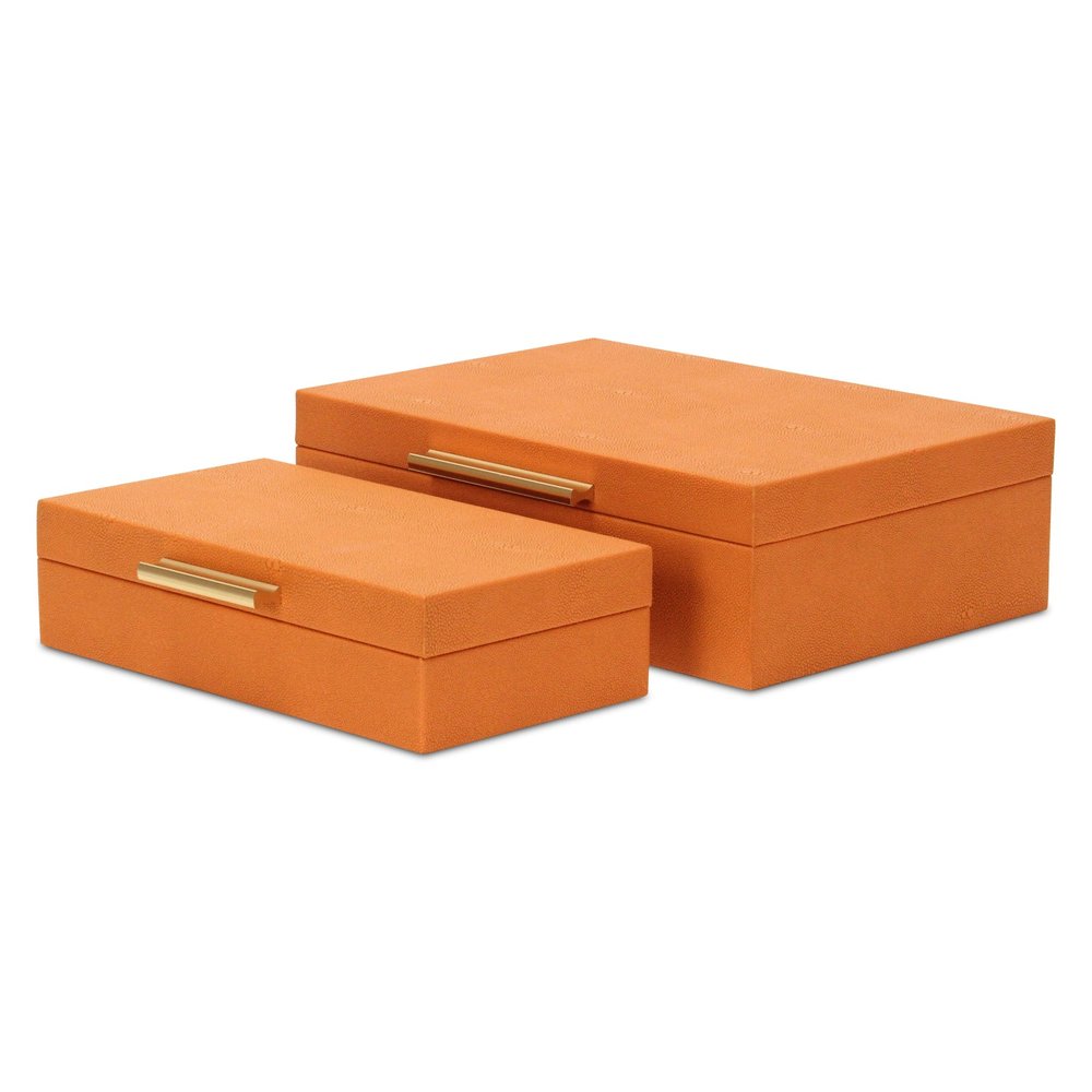 Set Of Two Orange Faux Shagreen Jewelry Boxes With Decorative Hardware HomeRoots