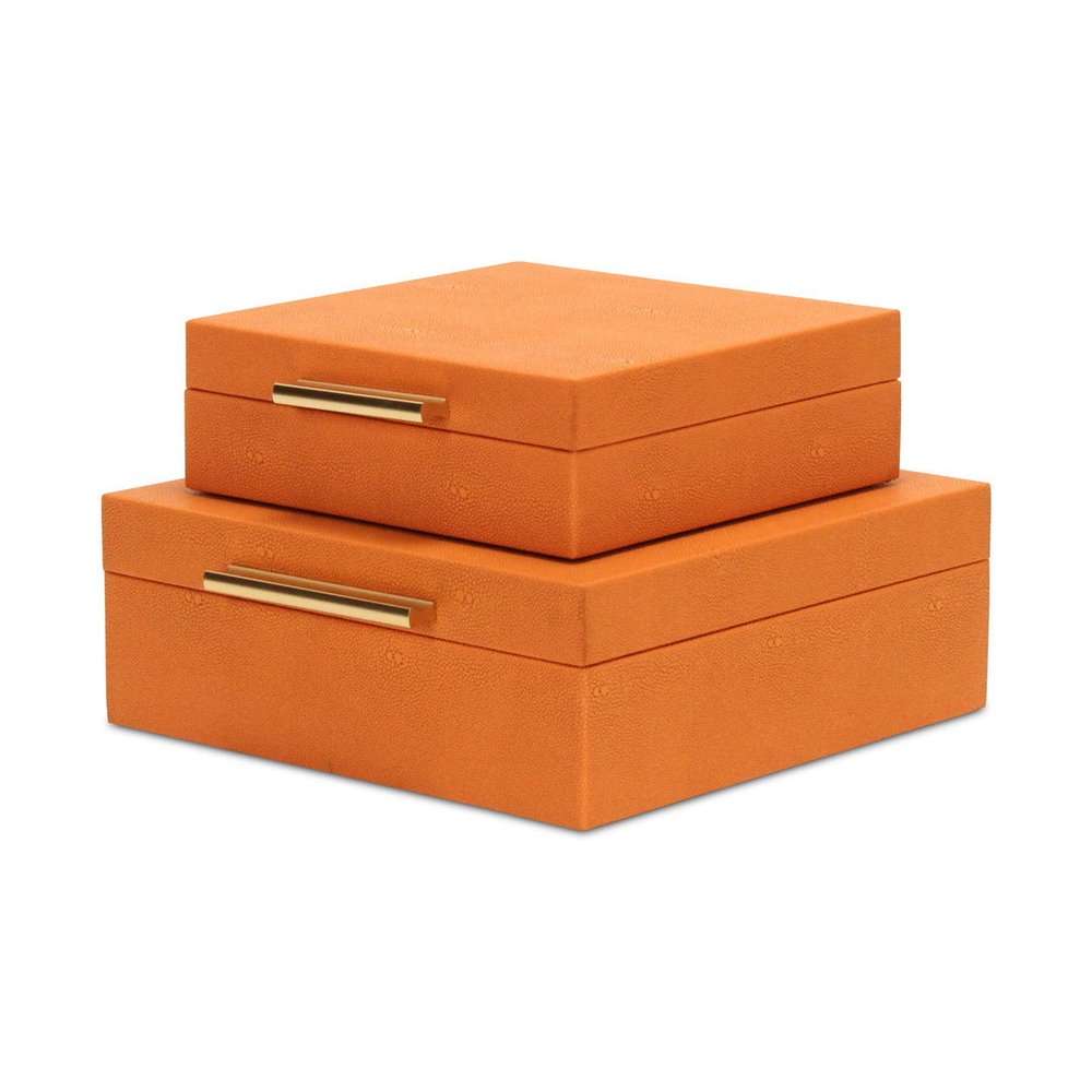 Set Of Two Orange Faux Shagreen Jewelry Boxes With Decorative Hardware HomeRoots