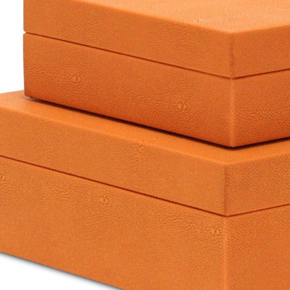 Set Of Two Orange Faux Shagreen Jewelry Boxes With Decorative Hardware HomeRoots