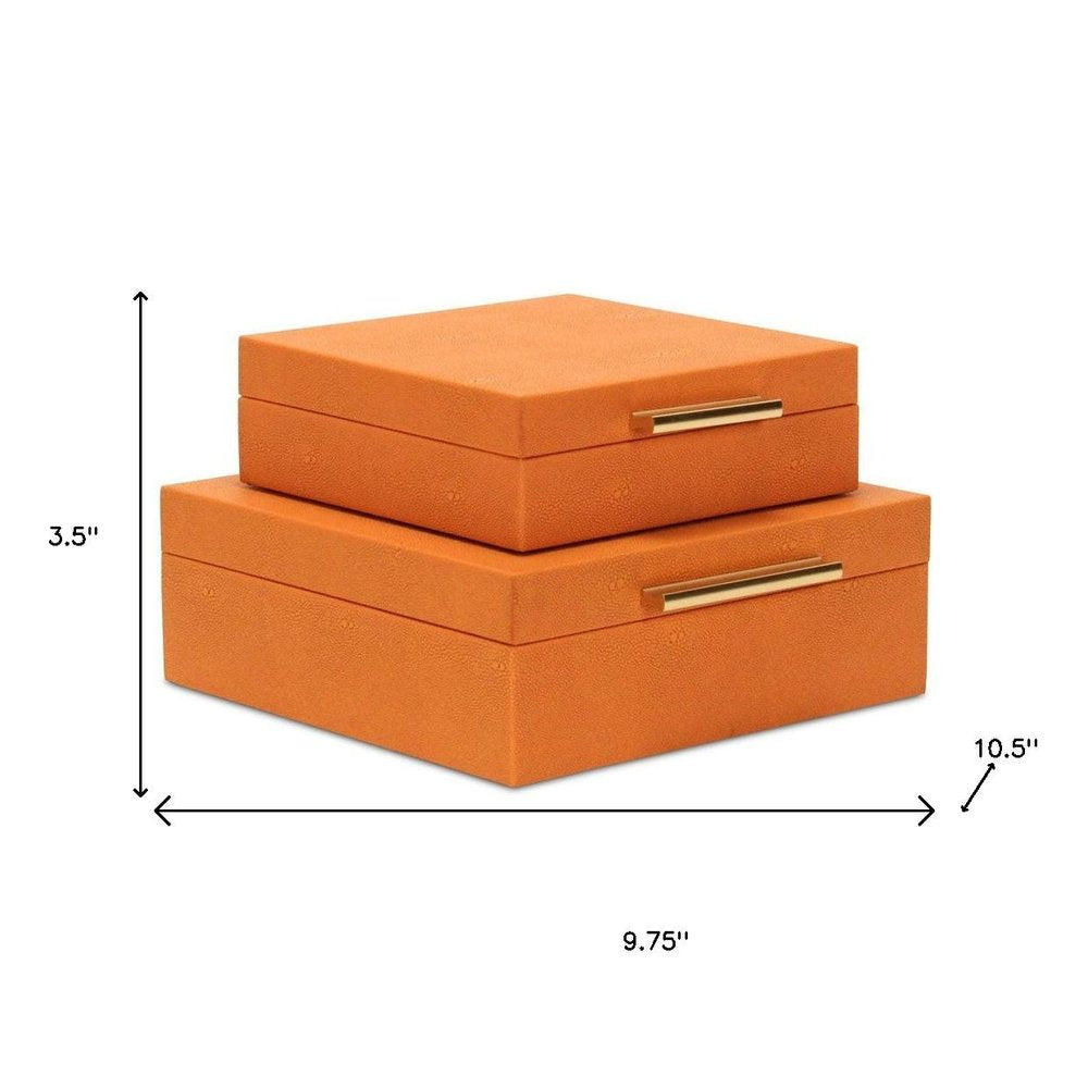 Set Of Two Orange Faux Shagreen Jewelry Boxes With Decorative Hardware HomeRoots