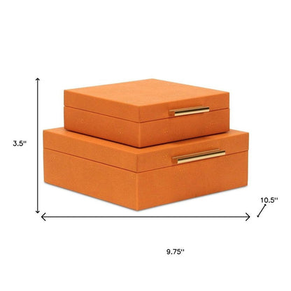 Set Of Two Orange Faux Shagreen Jewelry Boxes With Decorative Hardware HomeRoots