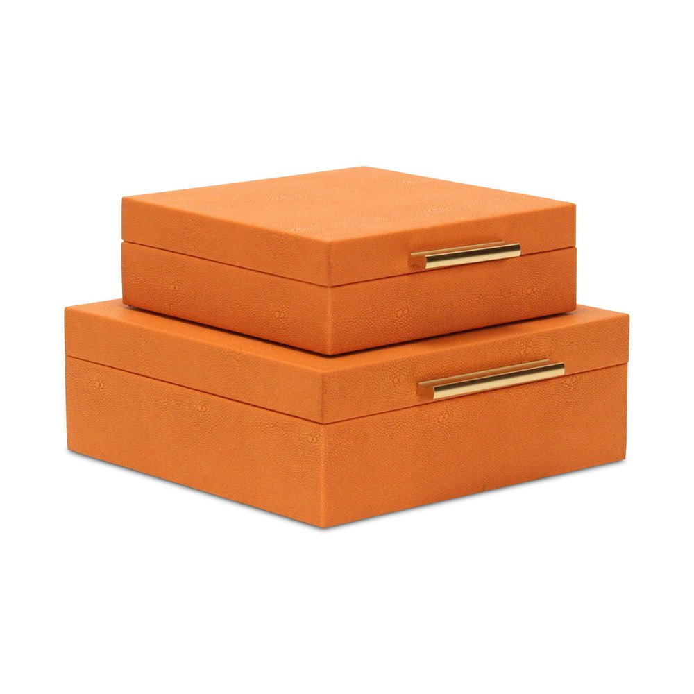 Set Of Two Orange Faux Shagreen Jewelry Boxes With Decorative Hardware HomeRoots