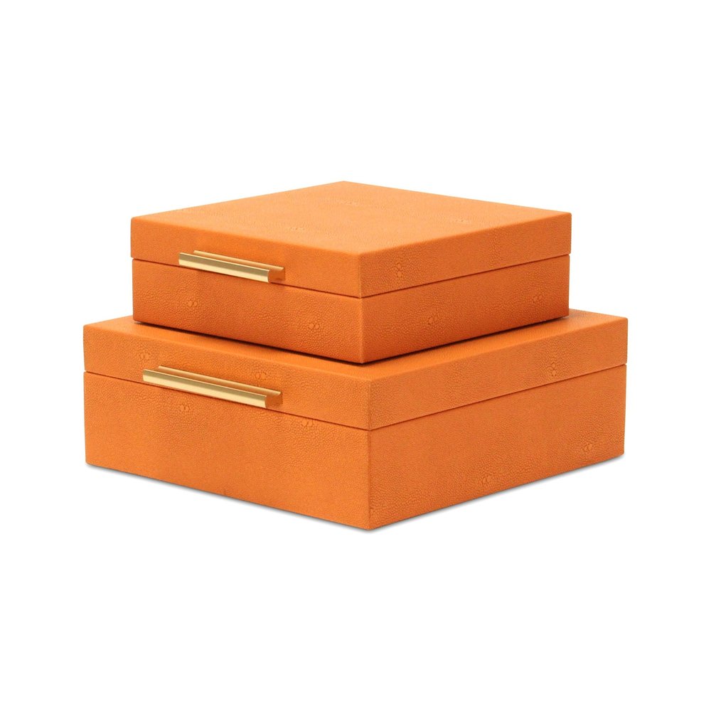 Set Of Two Orange Faux Shagreen Jewelry Boxes With Decorative Hardware HomeRoots