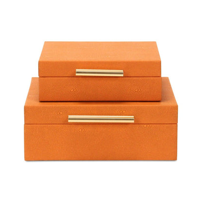 Set Of Two Orange Faux Shagreen Jewelry Boxes With Decorative Hardware HomeRoots