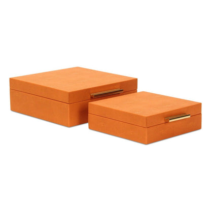 Set Of Two Orange Faux Shagreen Jewelry Boxes With Decorative Hardware HomeRoots