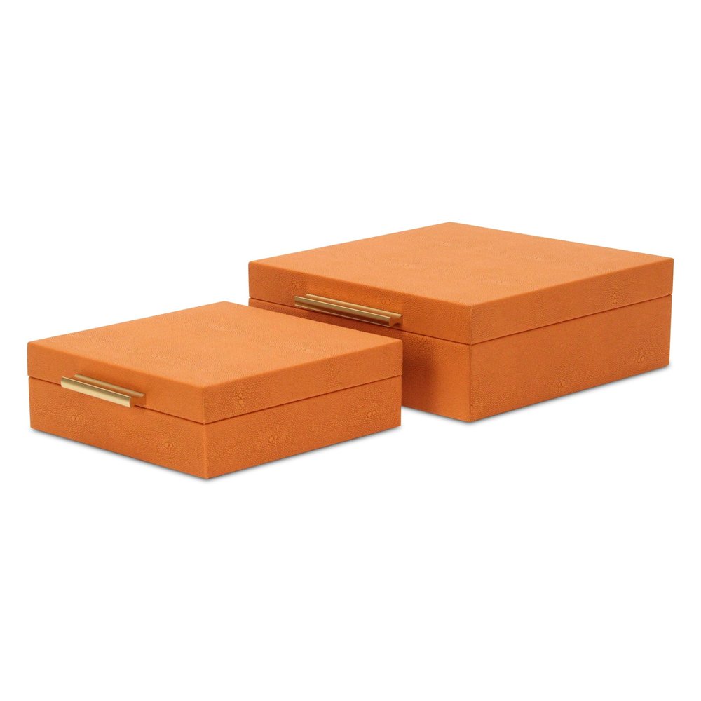 Set Of Two Orange Faux Shagreen Jewelry Boxes With Decorative Hardware HomeRoots