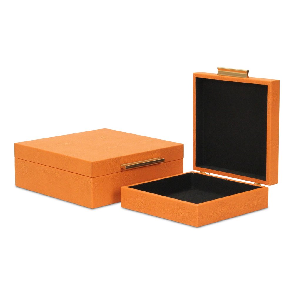 Set Of Two Orange Faux Shagreen Jewelry Boxes With Decorative Hardware HomeRoots