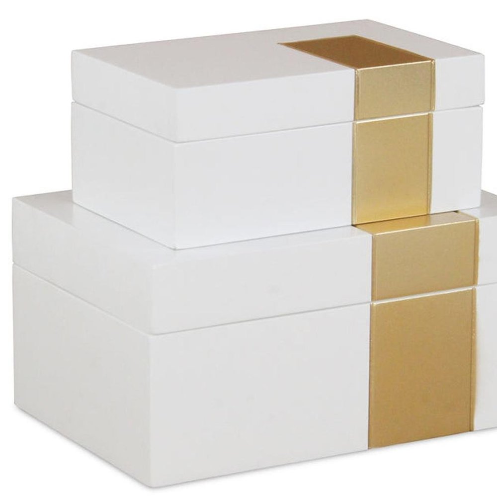 Set Of Two White And Gold Wood Jewelry Boxes HomeRoots