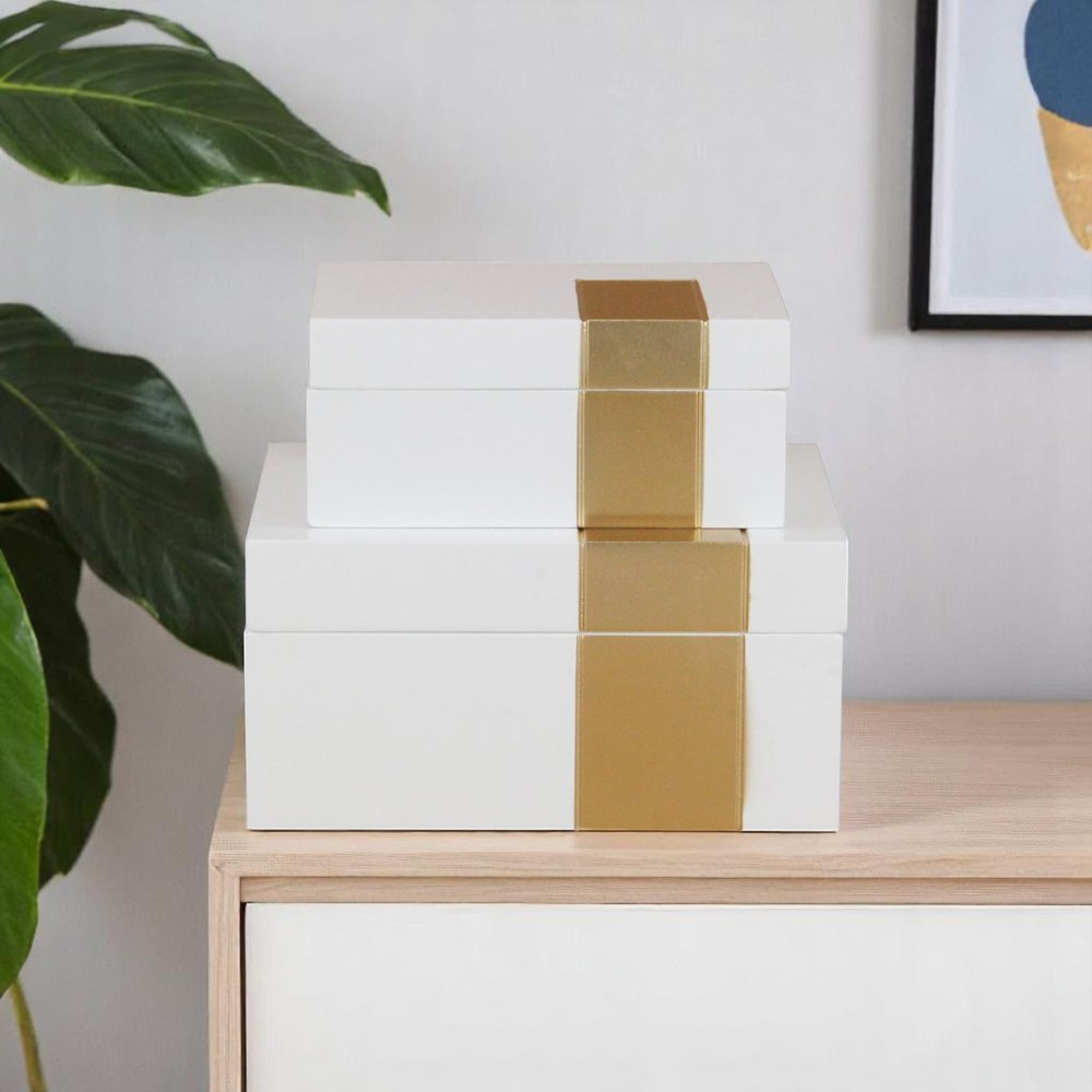 Set Of Two White And Gold Wood Jewelry Boxes HomeRoots
