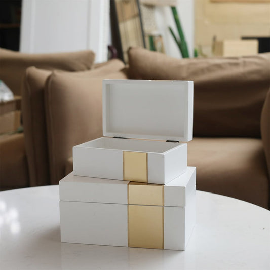 Set Of Two White And Gold Wood Jewelry Boxes
