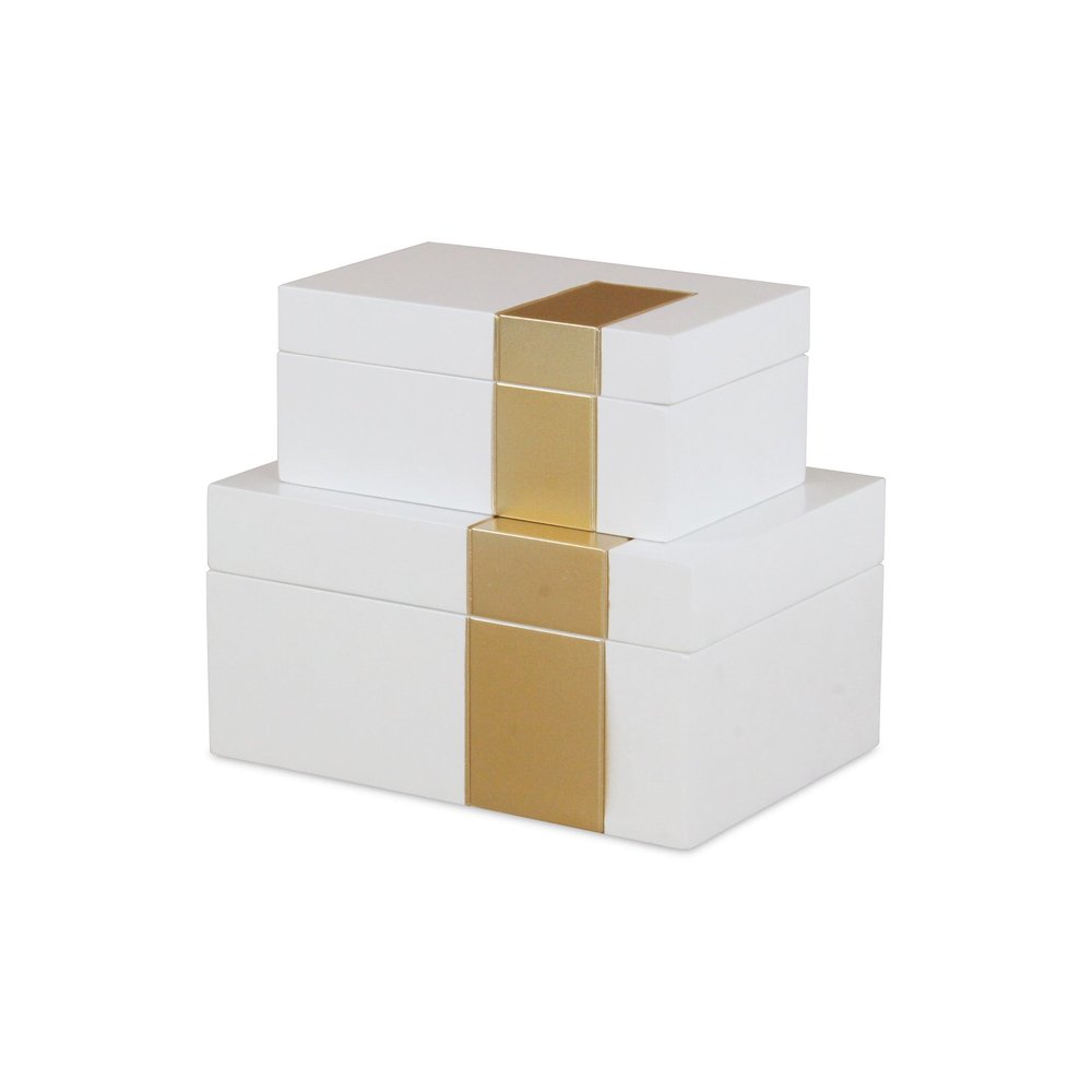 Set Of Two White And Gold Wood Jewelry Boxes HomeRoots