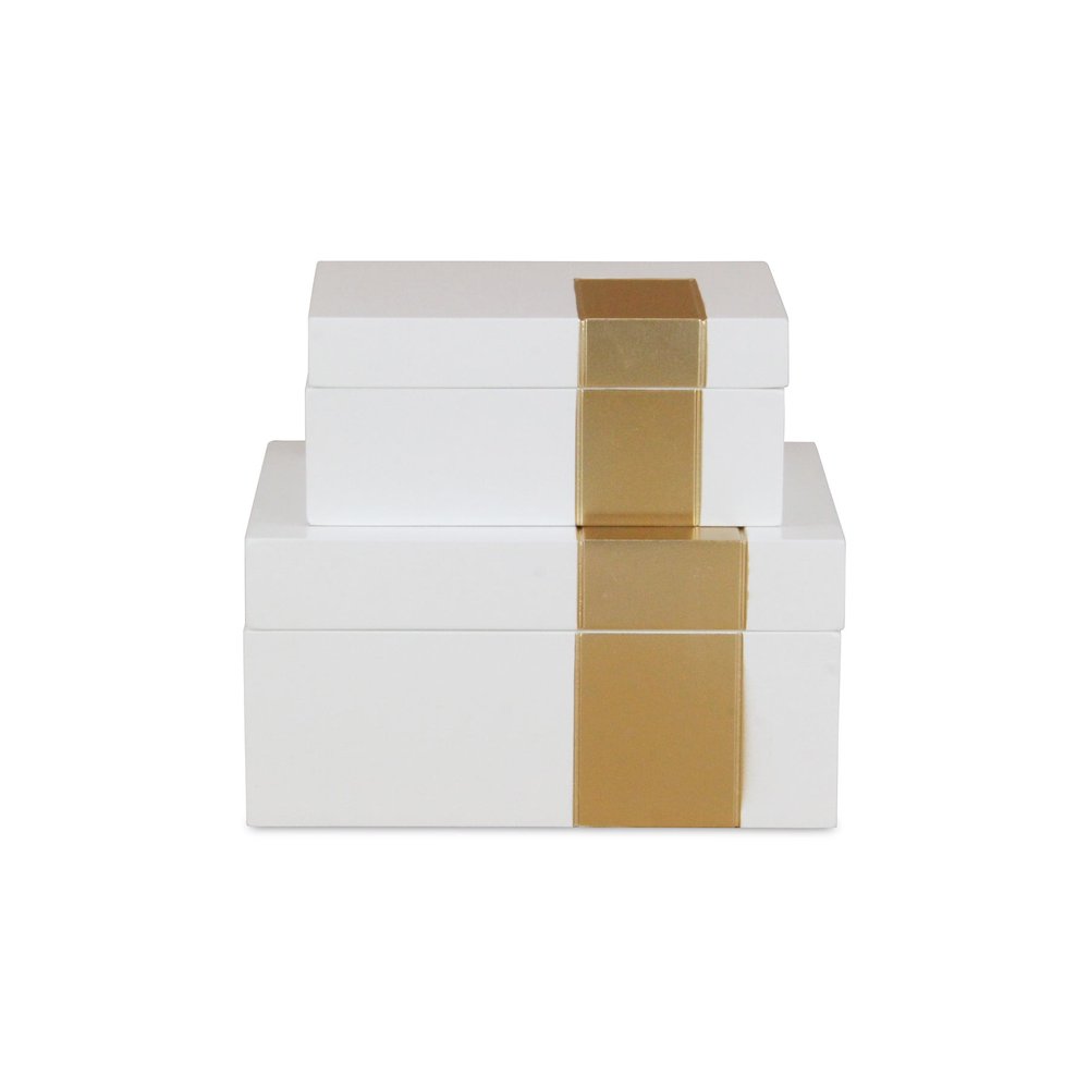 Set Of Two White And Gold Wood Jewelry Boxes HomeRoots