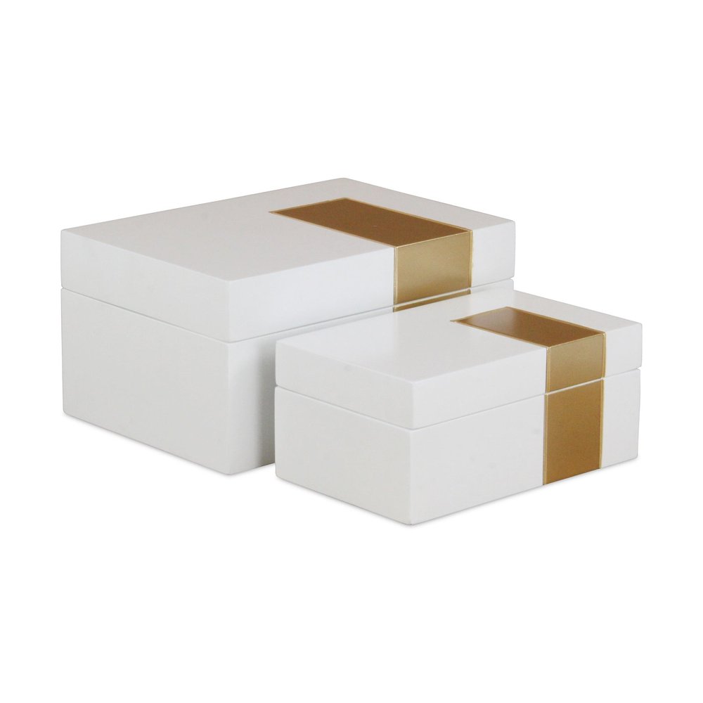 Set Of Two White And Gold Wood Jewelry Boxes HomeRoots