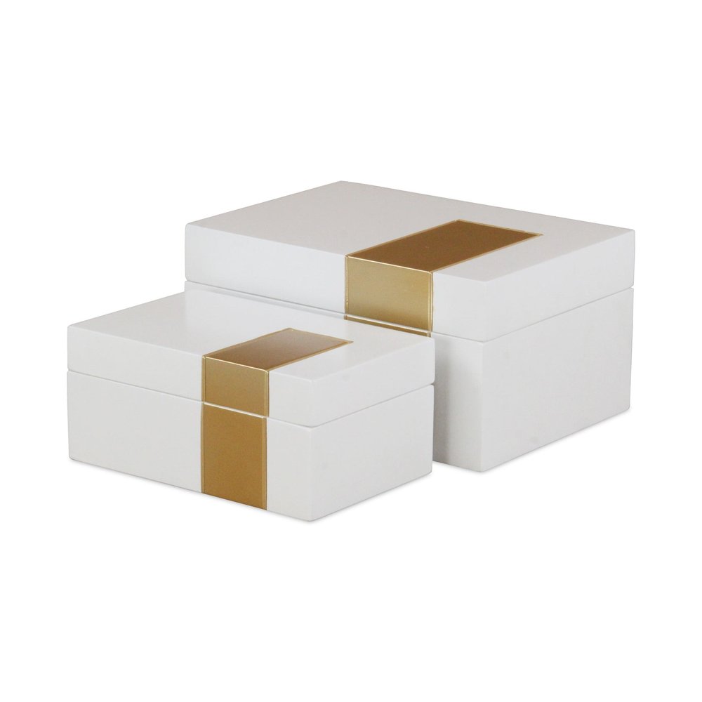 Set Of Two White And Gold Wood Jewelry Boxes HomeRoots
