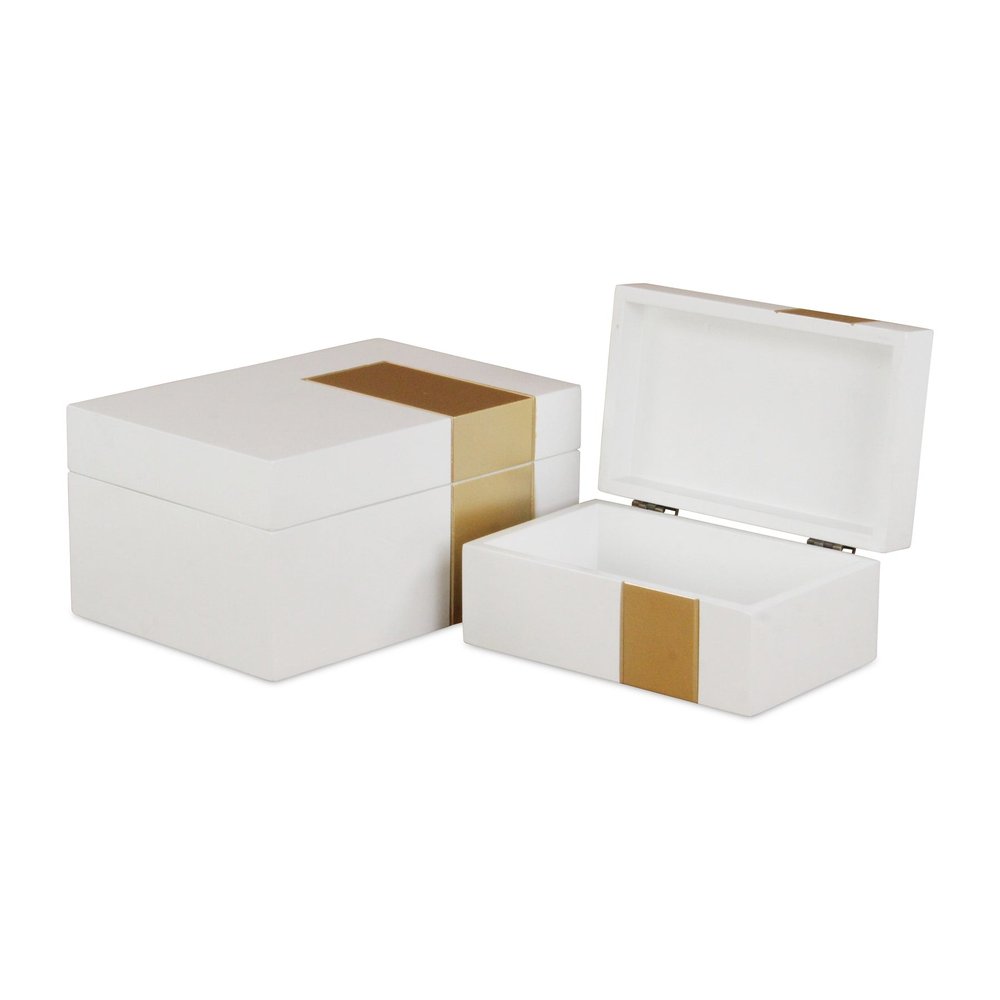 Set Of Two White And Gold Wood Jewelry Boxes HomeRoots