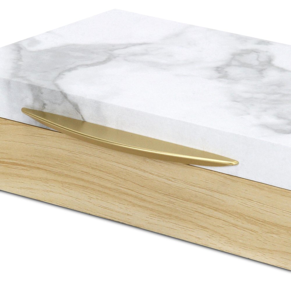 Set Of Two Natural And White Wood And Faux Marble Jewelry Boxes HomeRoots