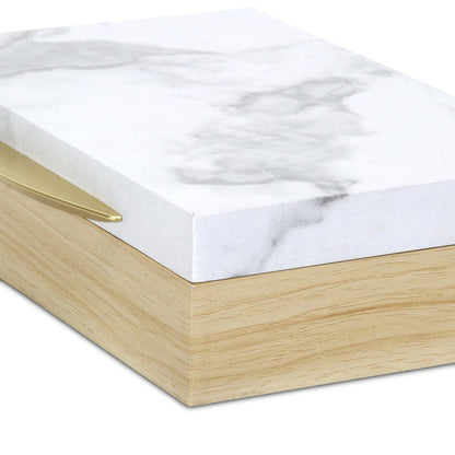 Set Of Two Natural And White Wood And Faux Marble Jewelry Boxes HomeRoots