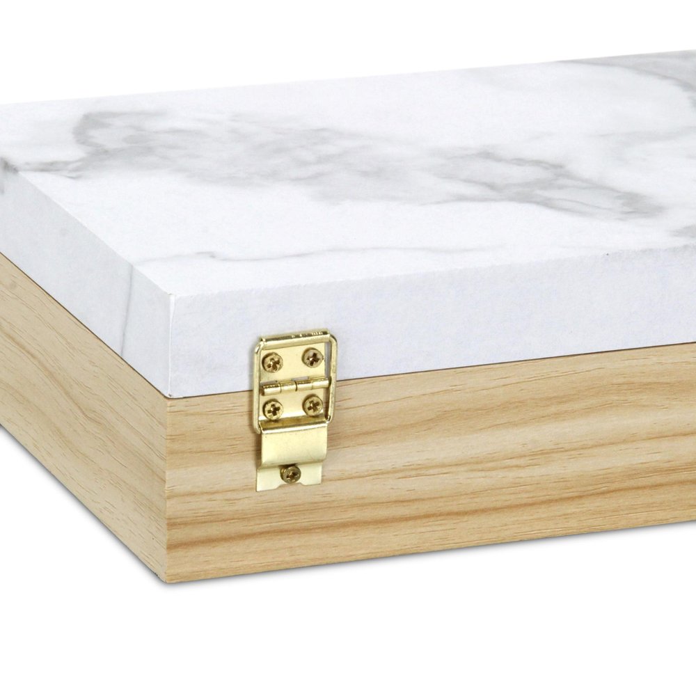 Set Of Two Natural And White Wood And Faux Marble Jewelry Boxes HomeRoots