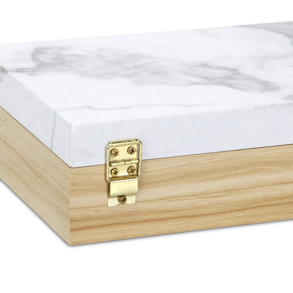 Set Of Two Natural And White Wood And Faux Marble Jewelry Boxes HomeRoots