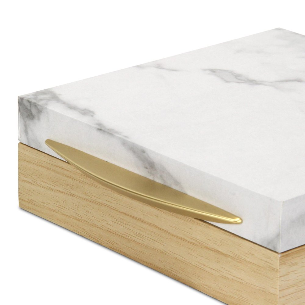 Set Of Two Natural And White Faux Marble And Wood Jewelry Box HomeRoots