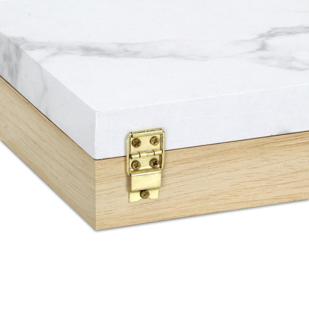 Set Of Two Natural And White Faux Marble And Wood Jewelry Box HomeRoots