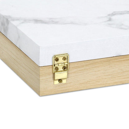 Set Of Two Natural And White Faux Marble And Wood Jewelry Box HomeRoots