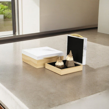 Set Of Two Natural And White Faux Marble And Wood Jewelry Box HomeRoots