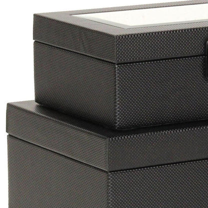 Set Of Two Black Faux Leather And Mirrored Glass Jewelry Boxes HomeRoots
