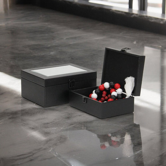 Set Of Two Black Faux Leather And Mirrored Glass Jewelry Boxes HomeRoots