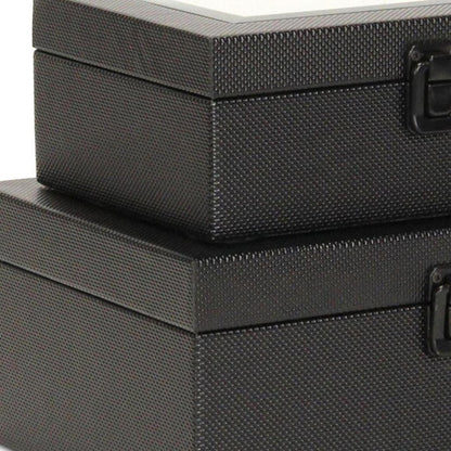 Set Of Two Black Faux Leather And Mirrored Glass Jewelry Boxes HomeRoots